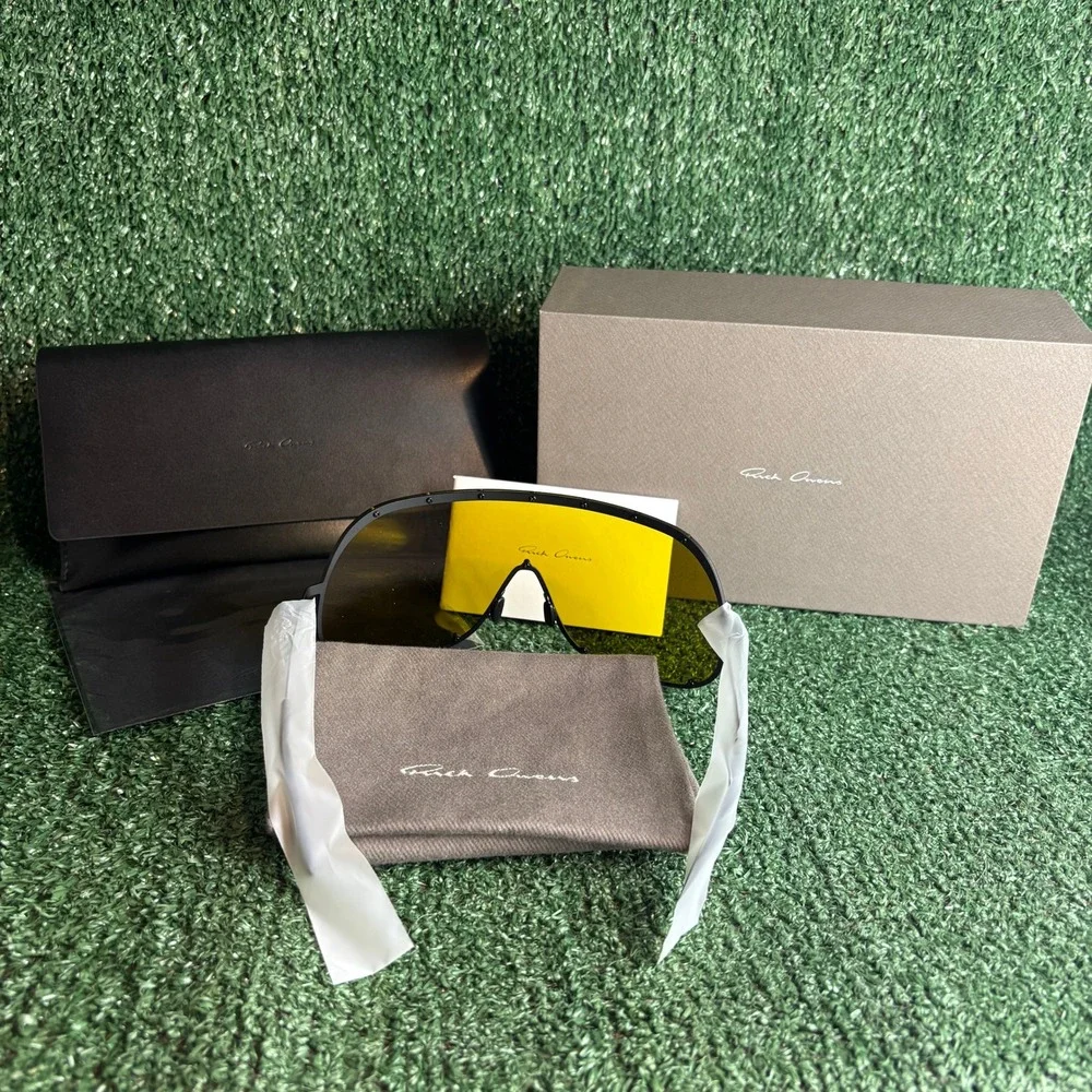 NEW Rick Owens Shield GBLKBN Oversized Avant Garde Sunglasses Yellow Black O/S